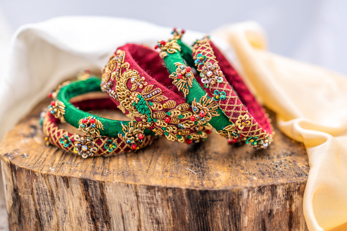 Zardozi Work Peacock Design Bangles - Main Image