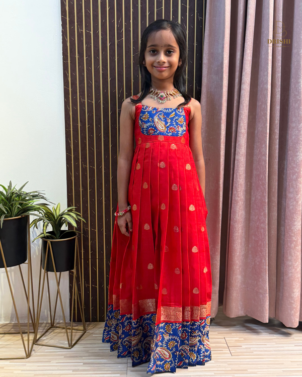 Royal Kalamkari Red Kids Dress
