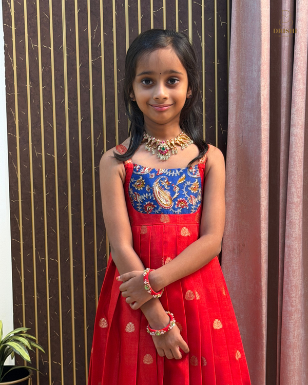 Royal Kalamkari Red Kids Dress