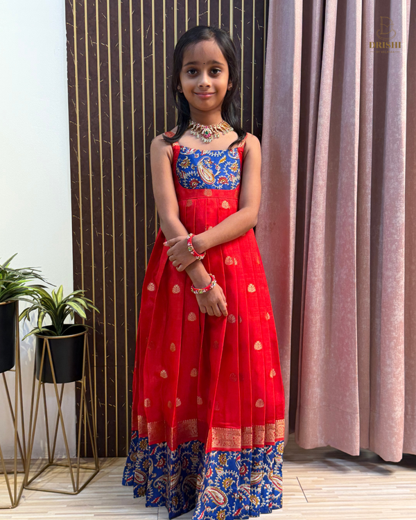 Royal Kalamkari Red Kids Dress