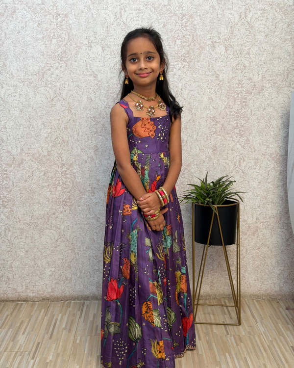 Purple Gardenia Full Frock with Shawl