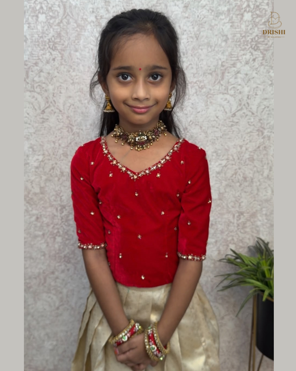 Ruby Zari Kids Top & Golden Skirt Set