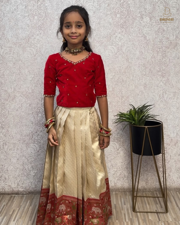 Ruby Zari Kids Top & Golden Skirt Set
