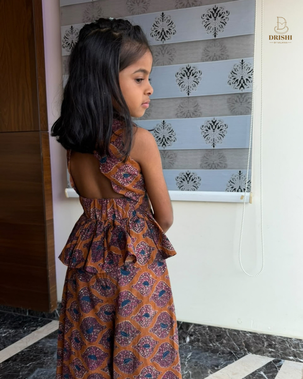 Rust Bloom Printed Peplum Dress