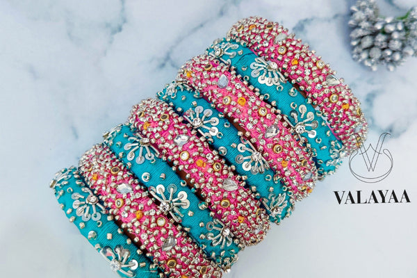 Shimmer Stone And Bead Work Bangle