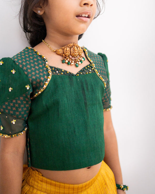 Fusion raw silk top checked skirt - Customizable