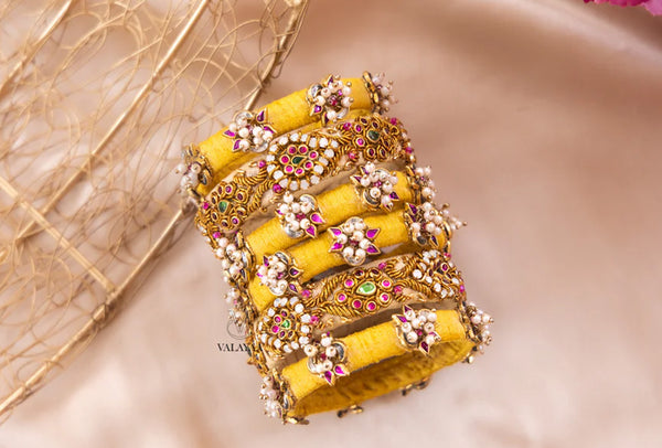 Yellow and Gold Floral Set Bangles