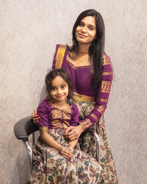 Kalamkari anarkali with kanchi border