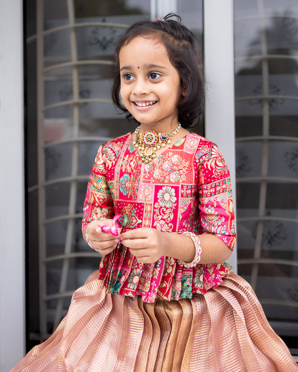 Bandhini silk top and tissue skirt - Customizable