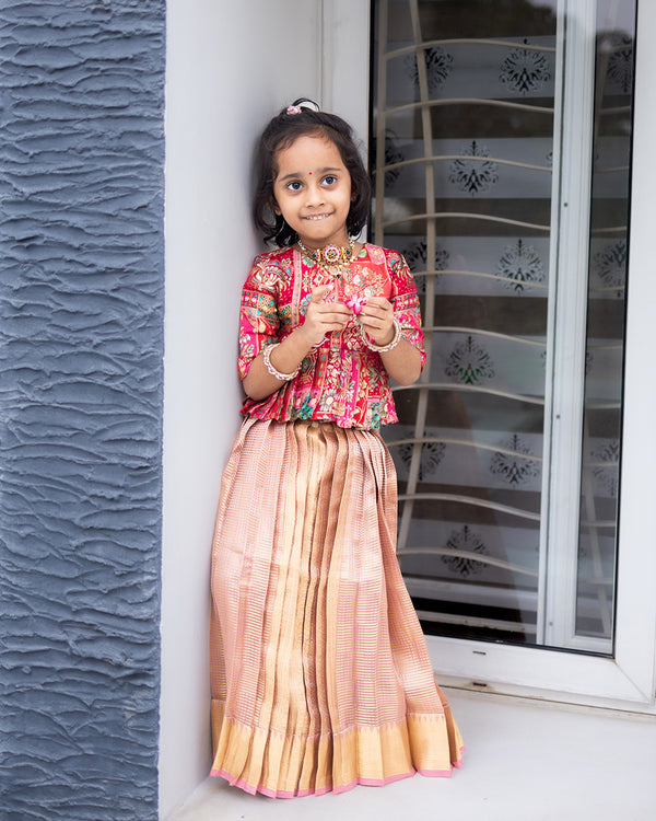 Bandhini silk top and tissue skirt - Customizable