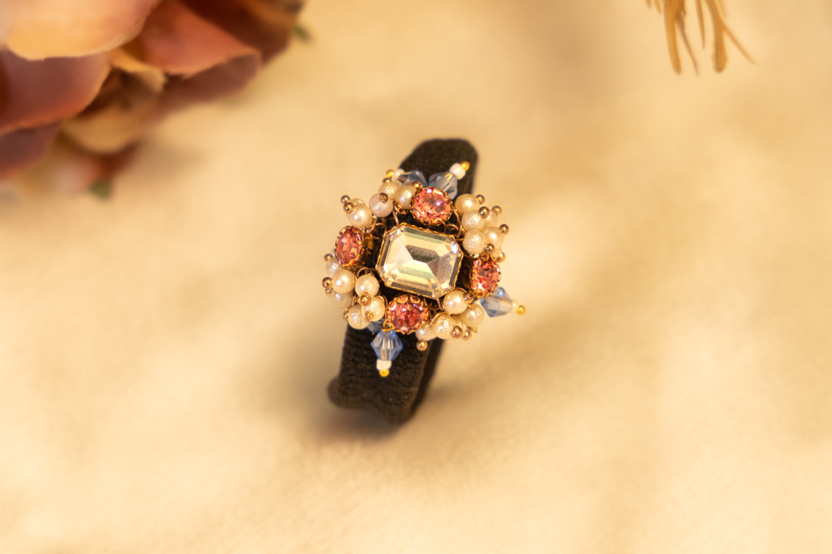Stone Hair Rings Beads And Stones Floral Design Hair Band