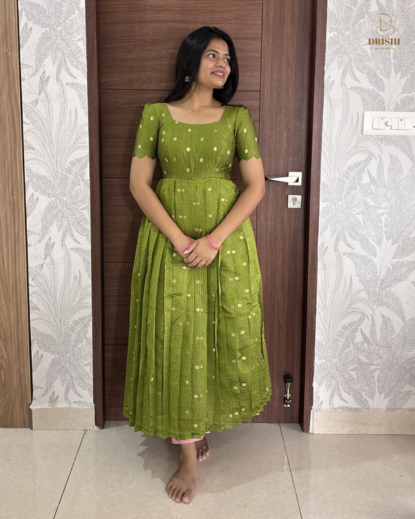 Olive Glow Banarasi Anarkali Set