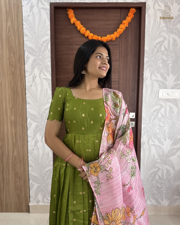 Olive Glow Banarasi Anarkali Set