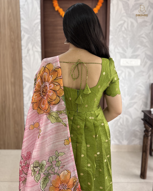 Olive Glow Banarasi Anarkali Set