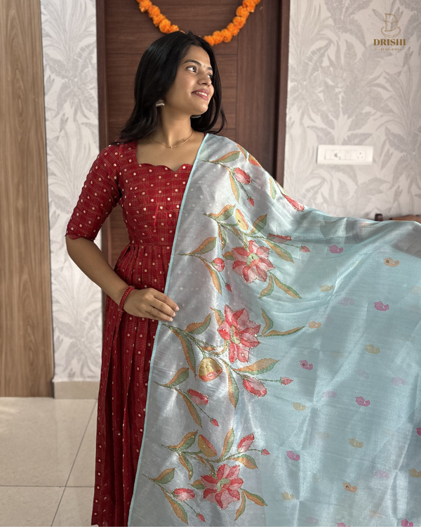 Cherry Banarasi Anarkali Set