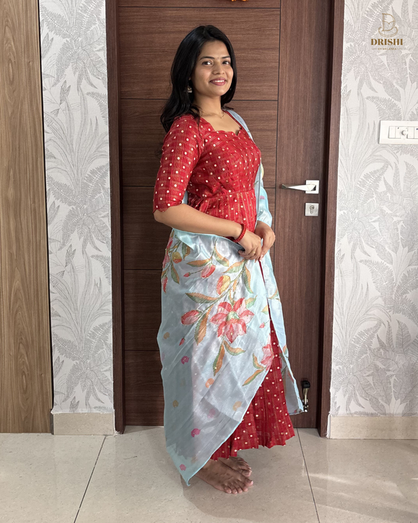 Cherry Banarasi Anarkali Set