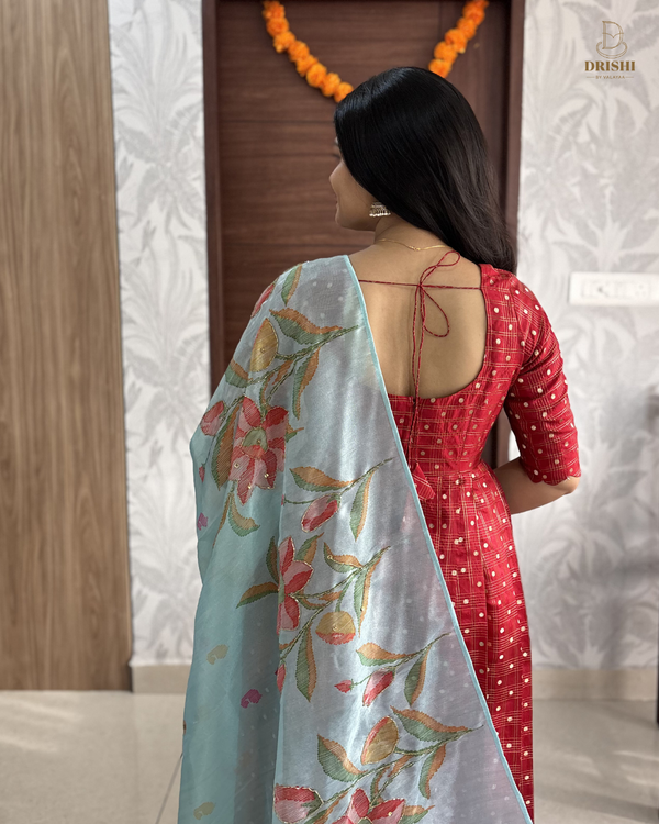 Cherry Banarasi Anarkali Set