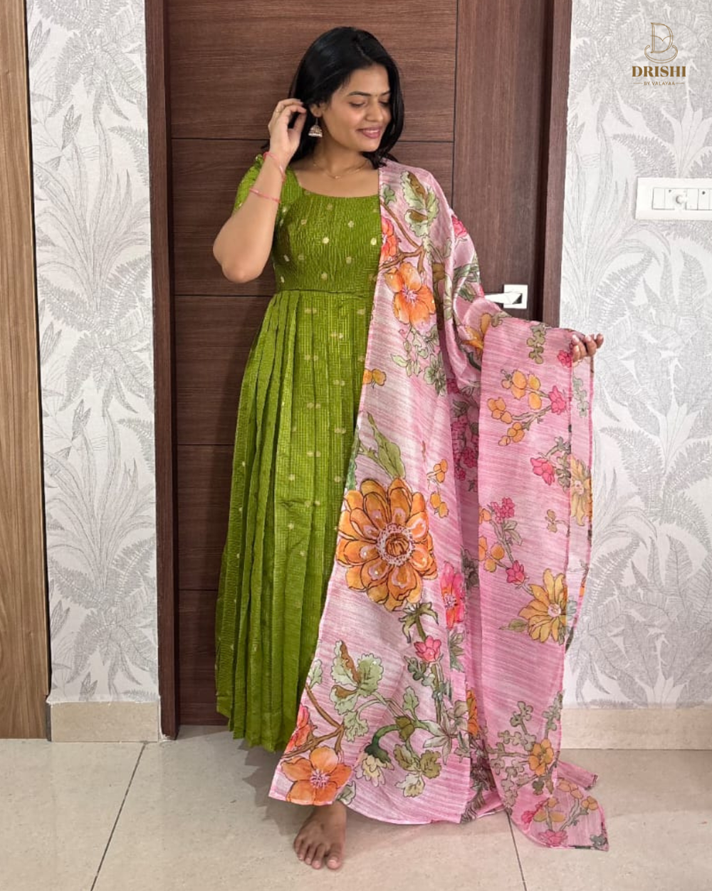 Olive Glow Banarasi Anarkali Set