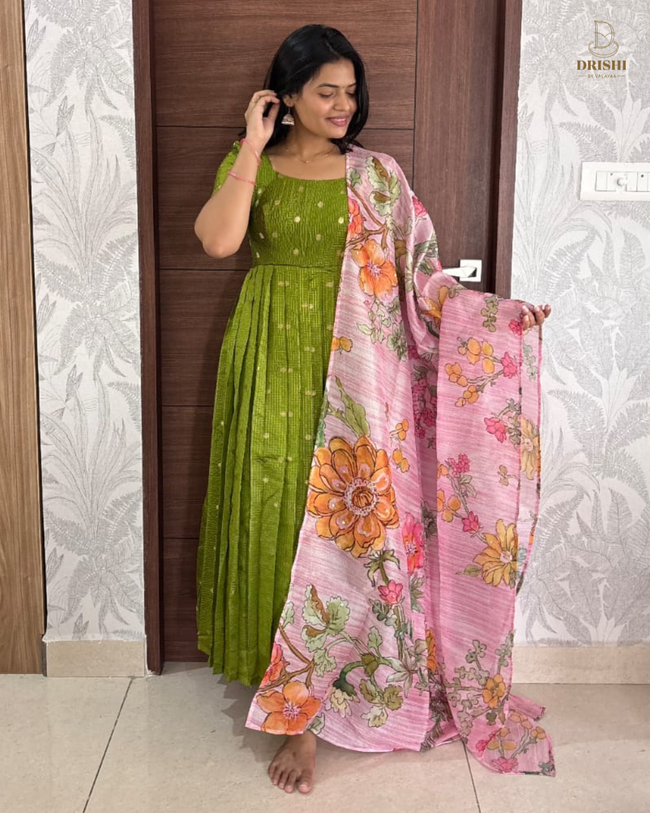 Olive Glow Banarasi Anarkali Set