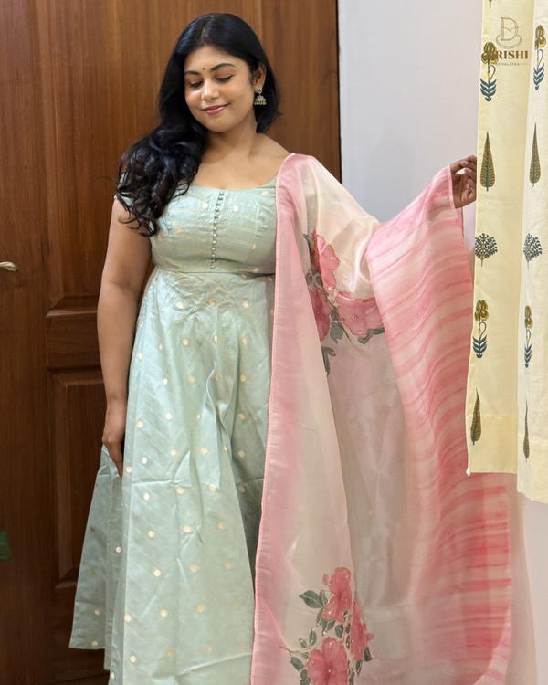 Aqua Bloom Banarasi Anarkali