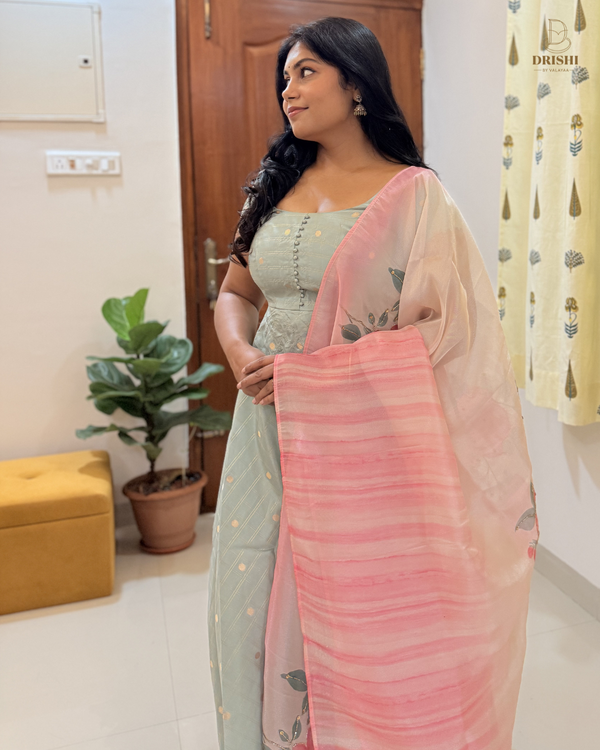 Aqua Bloom Banarasi Anarkali