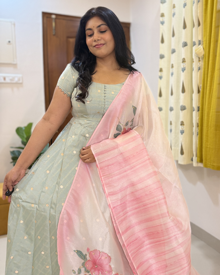 Aqua Bloom Banarasi Anarkali