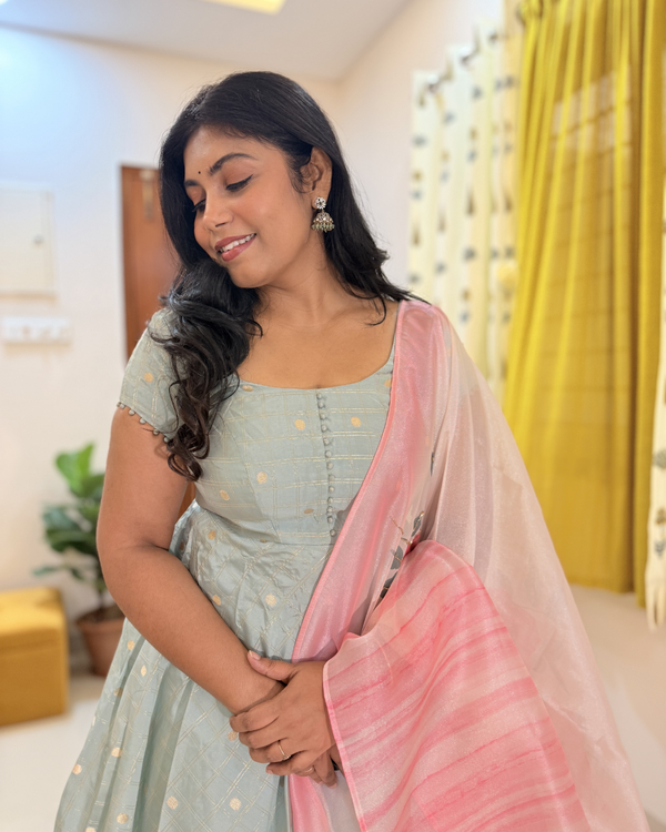 Aqua Bloom Banarasi Anarkali