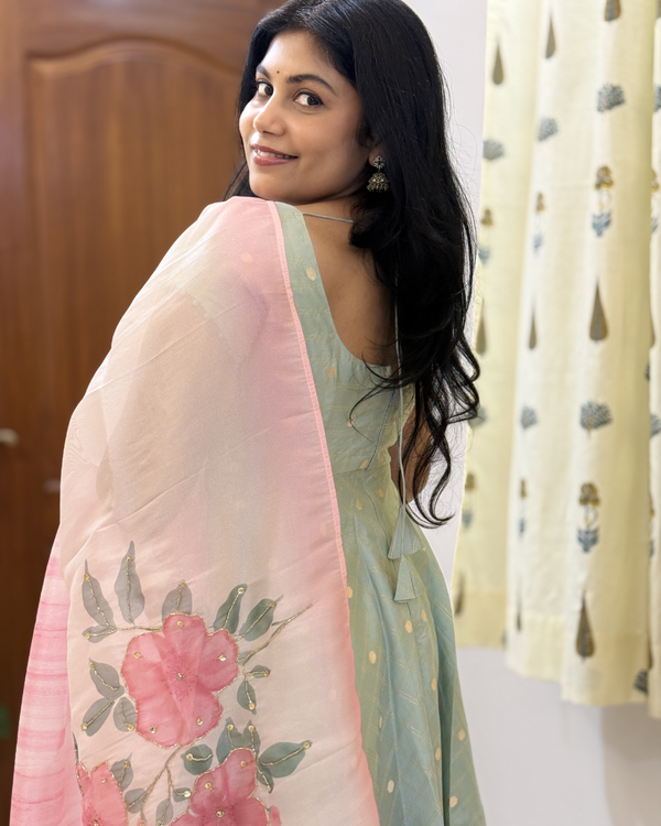 Aqua Bloom Banarasi Anarkali