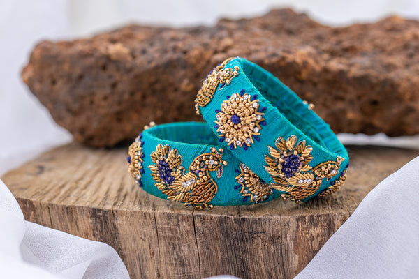 Peacock And Floral Threadwork Bangle