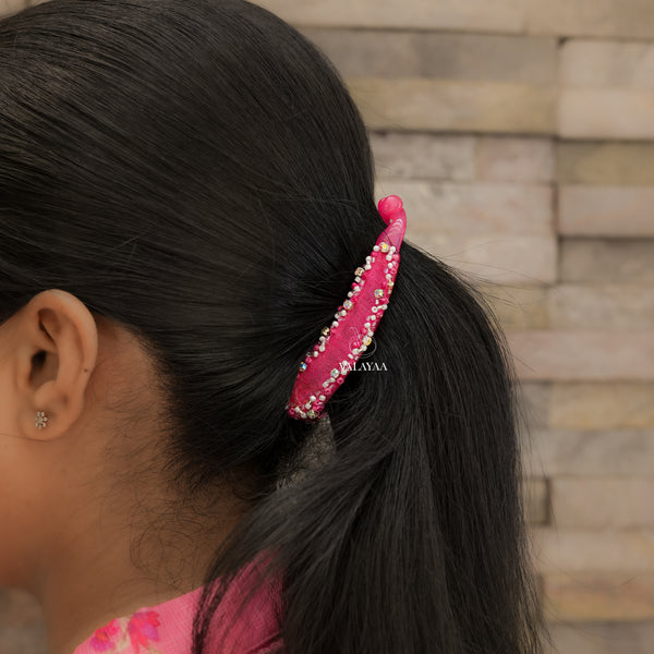 Pink Embroidery Banana Clip