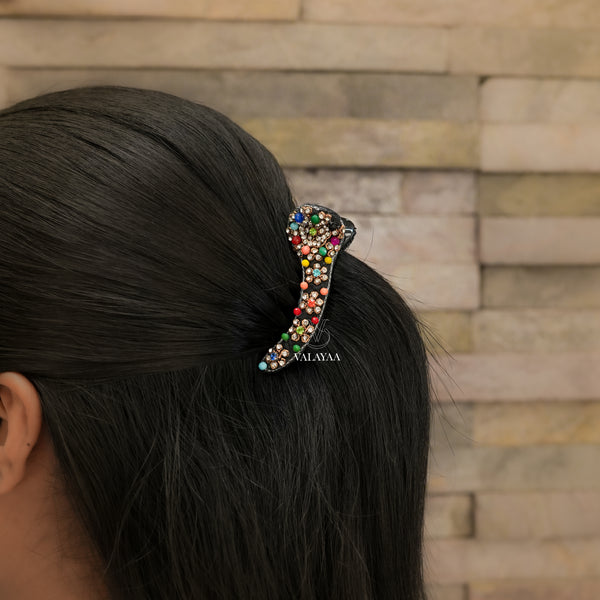 Black MultiStone Crocodile Clip