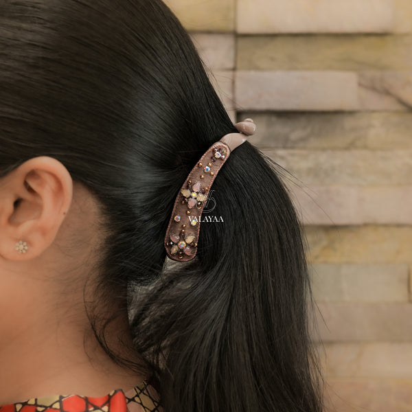 Brown Embroidery Banana Clip