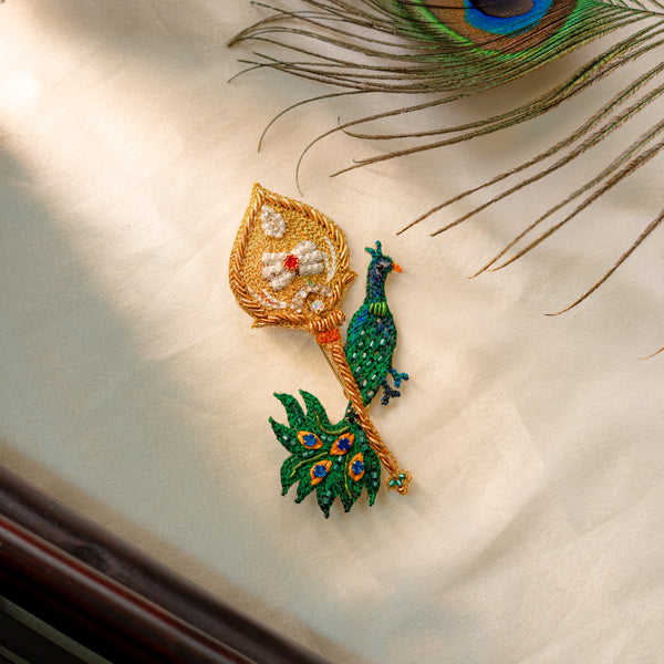 Muruga Vel Peacock Brooch