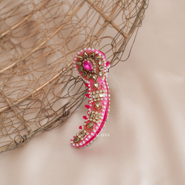 Pink Kundan  Crocodile Clip