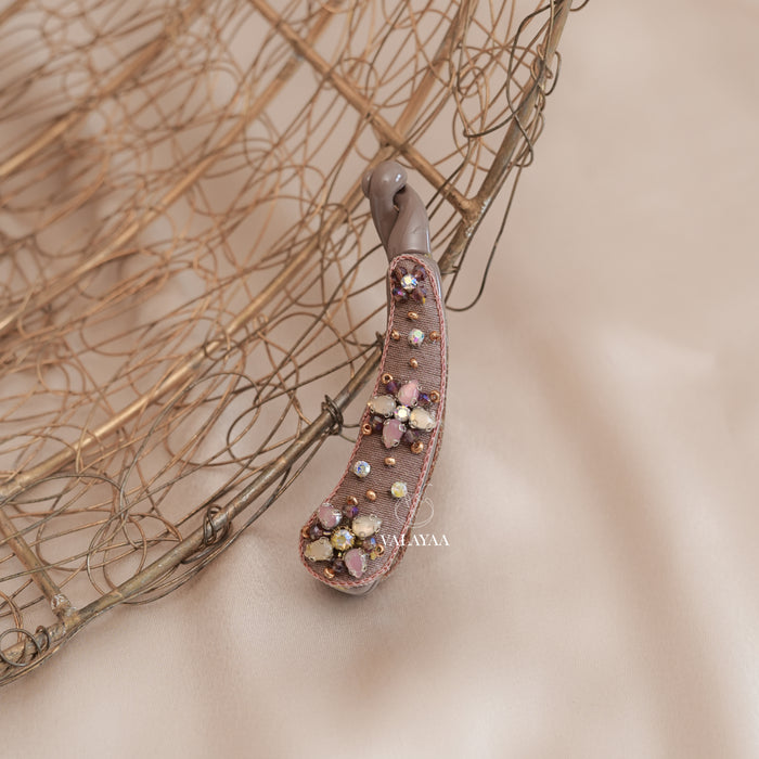 Brown Embroidery Banana Clip