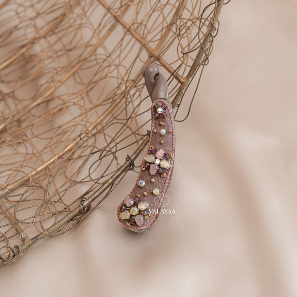 Brown Embroidery Banana Clip