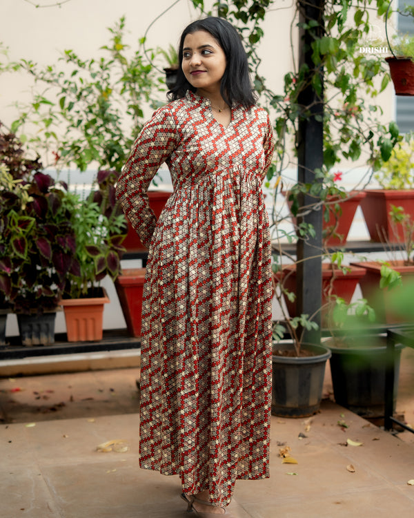 Rust Bloom Modal Silk Maxi Dress