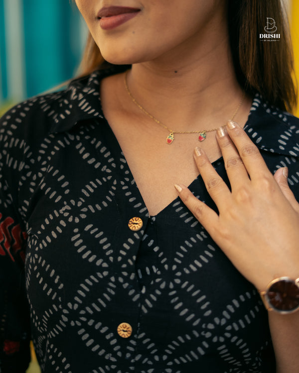 Midnight Bloom Button-Down Dress