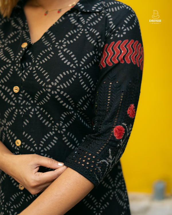 Midnight Bloom Button-Down Dress