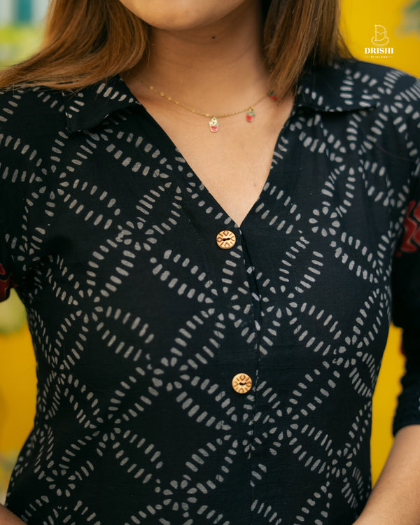 Midnight Bloom Button-Down Dress