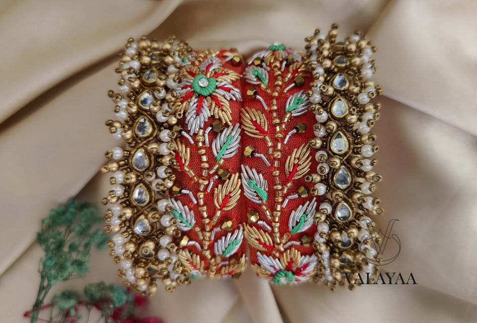 Floral Leafy Zardozi Bangles