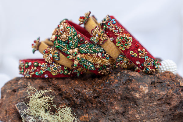 Threaded Zardozi Work - Leaf Pattern Bangles