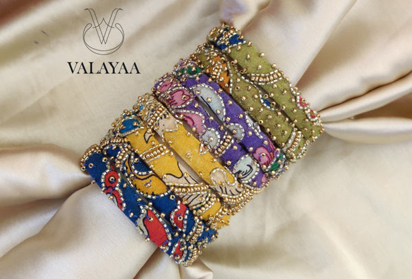 Kalamkari bangle paired with Mirror work corner bangle