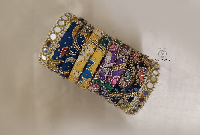 Kalamkari bangle paired with Mirror work corner bangle