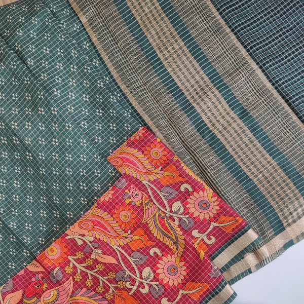 Kalamkari Borders on Assam Saree