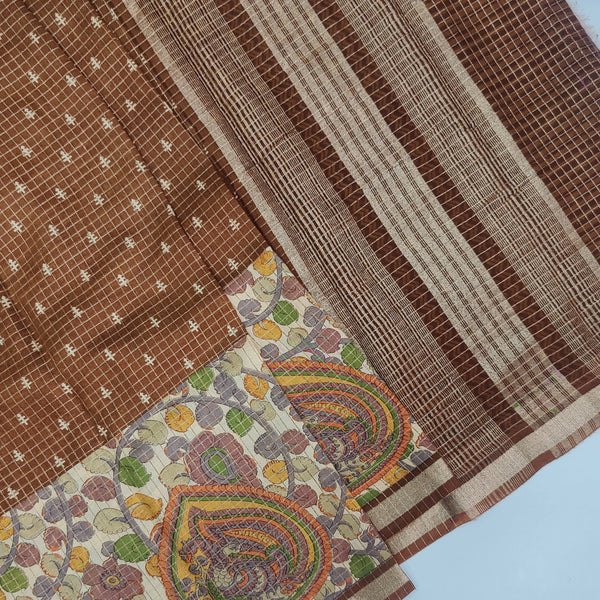 Kalamkari Borders on Assam Silk Saree