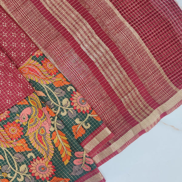 Kalamkari Borders on Assam Silk Saree