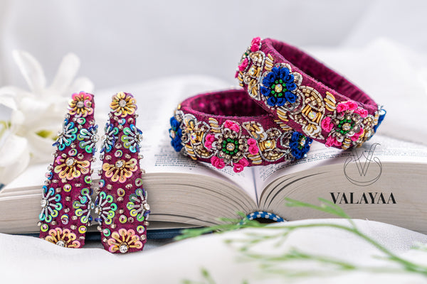 Zardozi And Thread Work Bangle With Tic Tac Clips