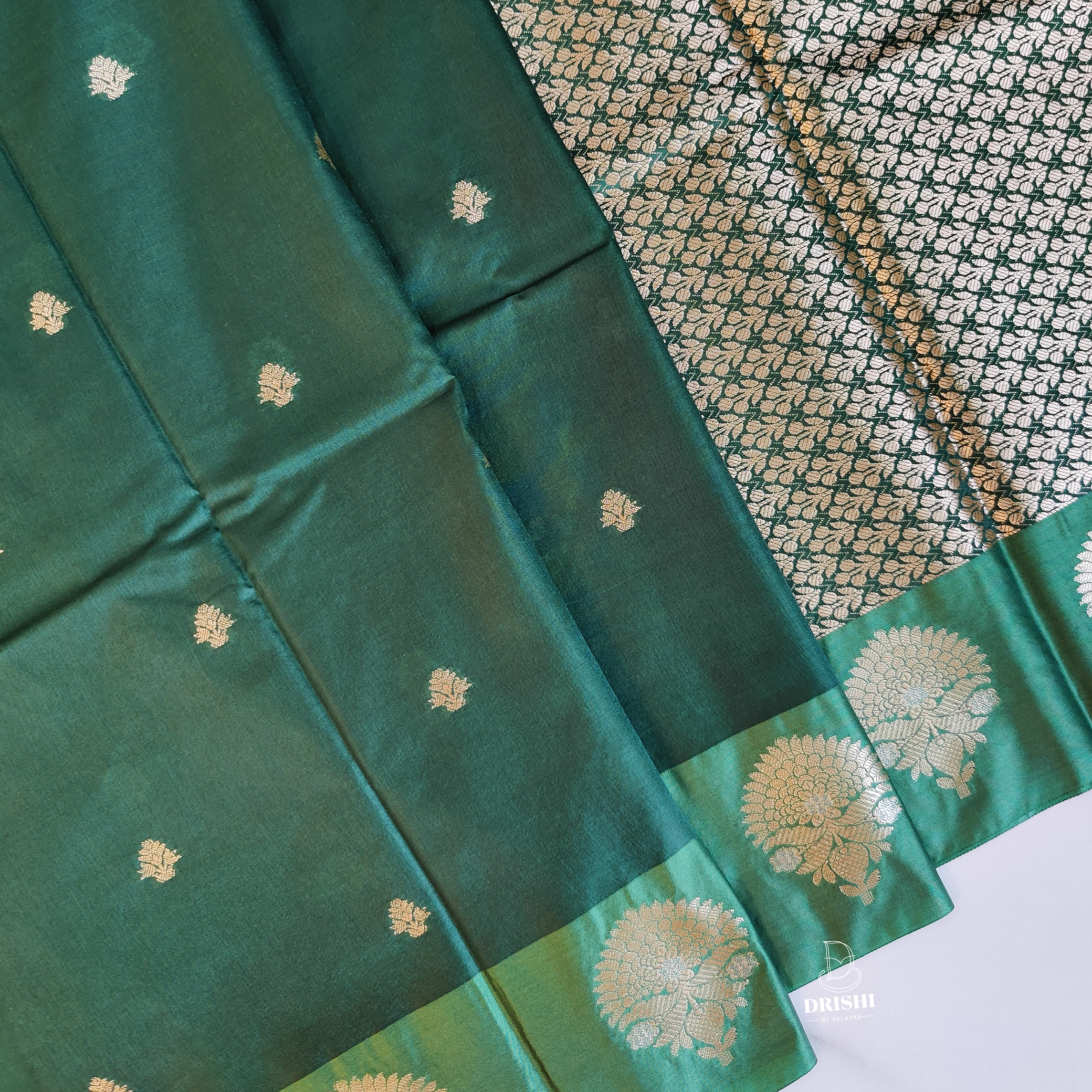 Bottle Green Raw Mango Saree
