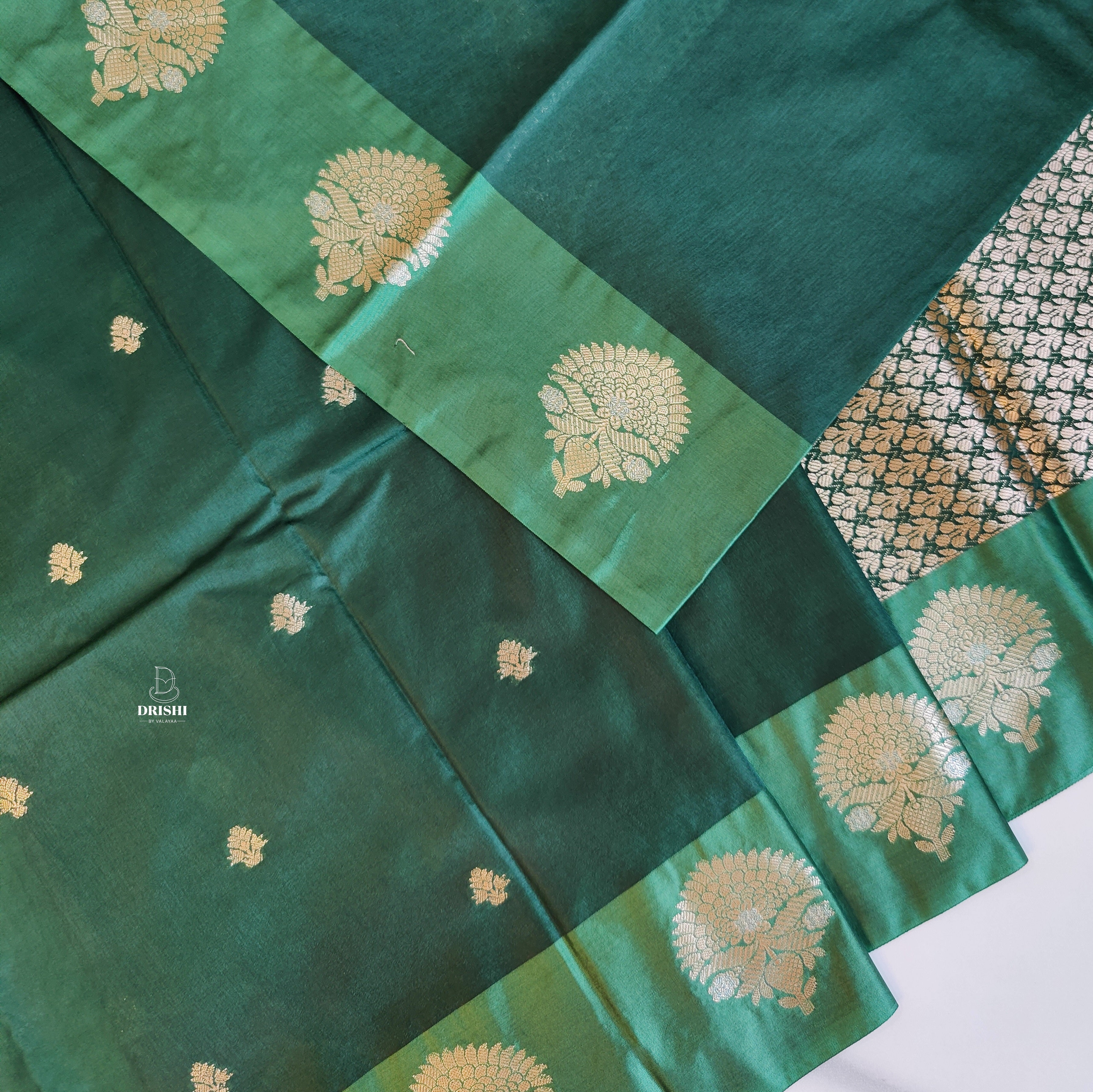 Bottle Green Raw Mango Saree